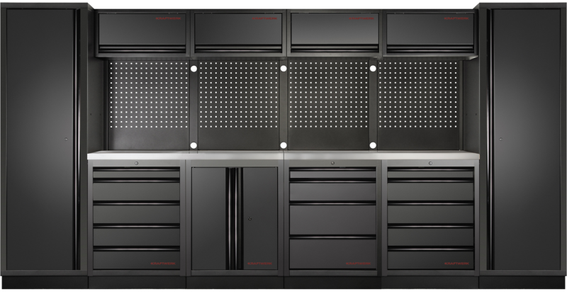 Kraftwerk Mobilio 6er Kombi Werkstatteinrichtung Black Edition Edelstahl